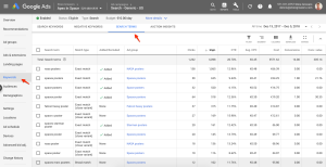 Keyword research search terms report Google Ads